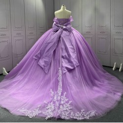 Sweetheart Neck Ball Gown Lilac Quinceanera Dresses for Girls Off the Shoulder Vestidos De 15 Anos With Bow