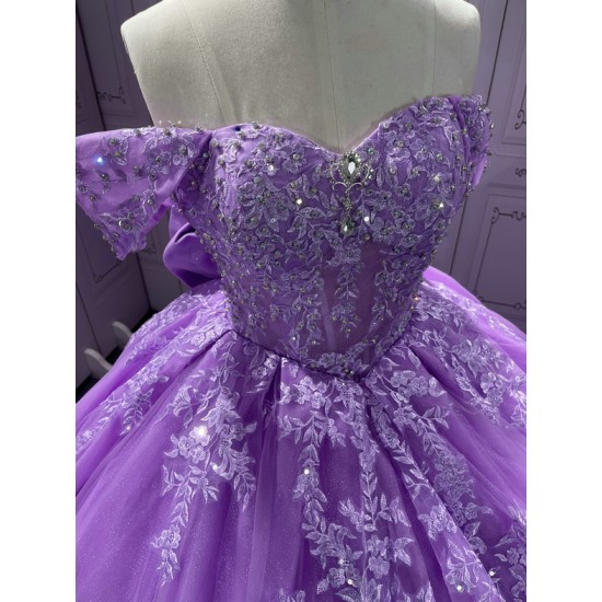 Sweetheart Neck Ball Gown Lilac Quinceanera Dresses for Girls Off the Shoulder Vestidos De 15 Anos With Bow