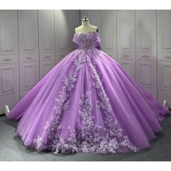 Sweetheart Neck Ball Gown Lilac Quinceanera Dresses for Girls Off the Shoulder Vestidos De 15 Anos With Bow