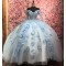 Sweetheart Neck Ball Gown Tulle Sky Blue Quinceanera Dresses Mexican Long Sleeve Vestidos De 15 Anos