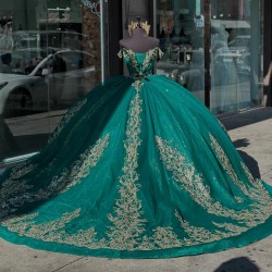 Sweetheart Neck Emerald Green Quinceanera Dresses Ball Gown Sparkly Sweet 16 Dresses 15 Anos