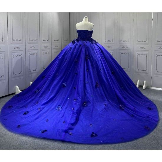 Sweetheart Purple Quinceanera Dresses for 15 Years Strapless 3D Flowers 15 Anos Vestido Customised