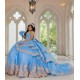 Tiered Blue Quince Dress Princess Sweet 15 16 Years Old Birthday Party Gown Crystal Vestidos De 15 Anos