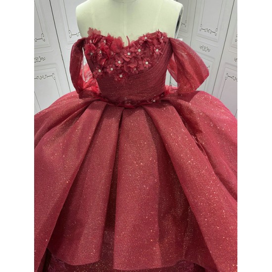 Tiered Burgundy Quinceanera Dresses Strapless Appliques Floor Length Vestidos De Baile Customised