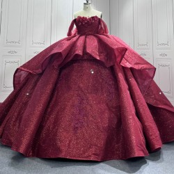 Tiered Burgundy Quinceanera Dresses Strapless Appliques Floor Length Vestidos De Baile Customised