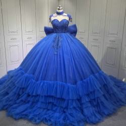 Tiered Royal Blue Quinceanera Dress Vestidos De XV Anos 15TH Birthday Dress With Bow