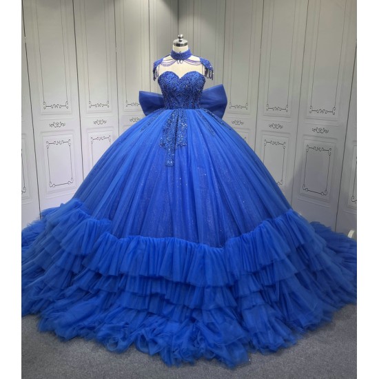 Tiered Royal Blue Quinceanera Dress Vestidos De XV Anos 15TH Birthday Dress With Bow