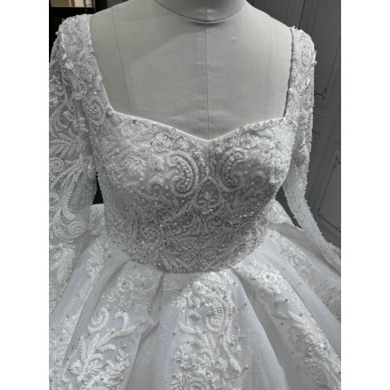 Vintage Lace Long Sleeve Wedding Dresses Square Collar Bridal Gowns Robe De Mariee