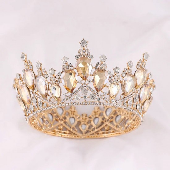 Wedding Hair Tiara Big Crystal Bridal Tiara Crown Queen Diadem Veil Tiaras Rhinestone Hair Accessories Headpieces Head Jewelry