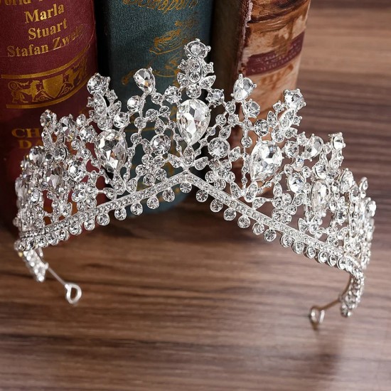 Wedding Hair Tiara Crystal Bridal Tiaras Crown Gold Color Diadem Veil Tiaras Party Prom Hair Accessories Headpieces Head Jewelry