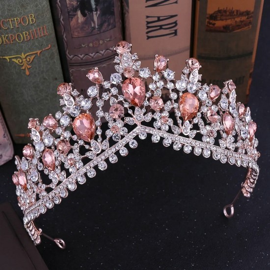 Wedding Hair Tiara Crystal Bridal Tiaras Crown Gold Color Diadem Veil Tiaras Party Prom Hair Accessories Headpieces Head Jewelry