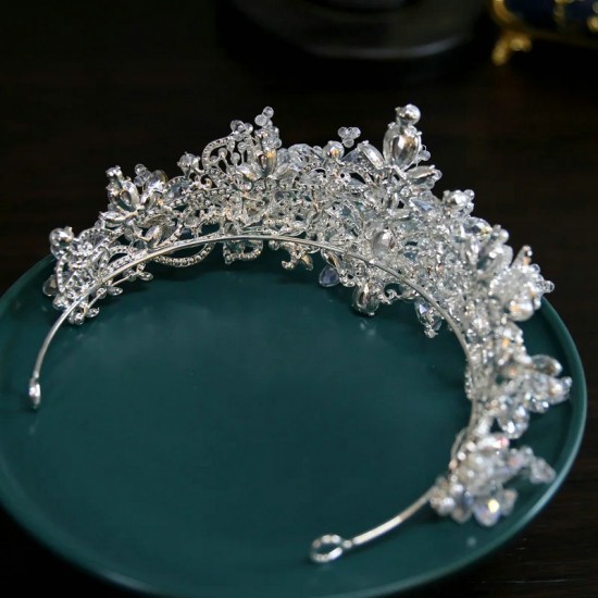 Wedding Tiara Pearl Rhinestone Silver Color Luxury Fashion Bridal Crown Diadem Headband Hair Accessories Headdress Head Jewelr