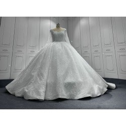 White 2024 New Style Long Sleeve Wedding Dress Vestido de noiva Wedding Gowns Sequin Bridal Dress