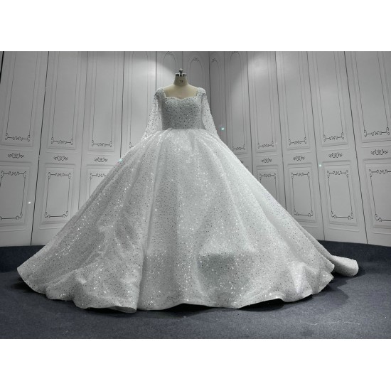 White 2024 New Style Long Sleeve Wedding Dress Vestido de noiva Wedding Gowns Sequin Bridal Dress