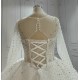 Long Sleeves Luxury Ball Gown Wedding Dress With Lace Pearls CBWD0070