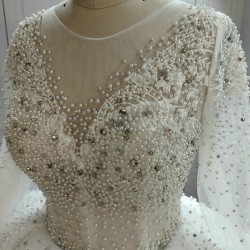 Long Sleeves Luxury Ball Gown Wedding Dress With Lace Pearls CBWD0070