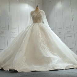 Long Sleeves Luxury Ball Gown Wedding Dress With Lace Pearls CBWD0070