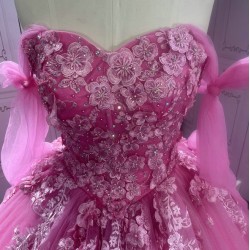 Tulle Lace Fuchisa Hot Pink Prom Party Dress