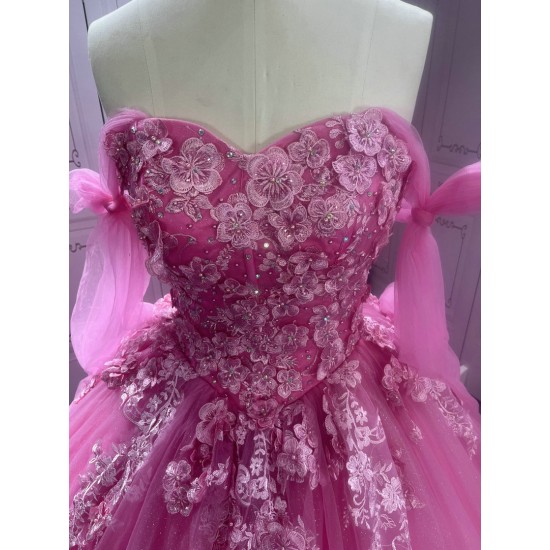 Tulle Lace Fuchisa Hot Pink Prom Party Dress