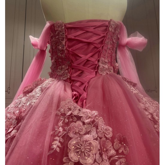 Tulle Lace Fuchisa Hot Pink Prom Party Dress