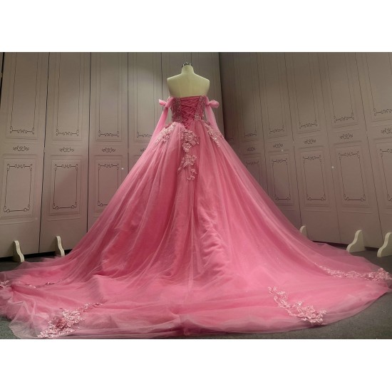 Tulle Lace Fuchisa Hot Pink Prom Party Dress