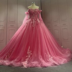 Tulle Lace Fuchisa Hot Pink Prom Party Dress