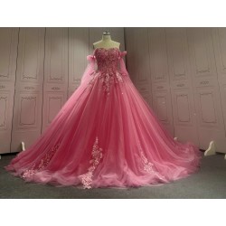 Tulle Lace Fuchisa Hot Pink Prom Party Dress