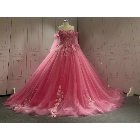 Tulle Lace Fuchisa Hot Pink Prom Party Dress