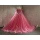 Tulle Lace Fuchisa Hot Pink Prom Party Dress