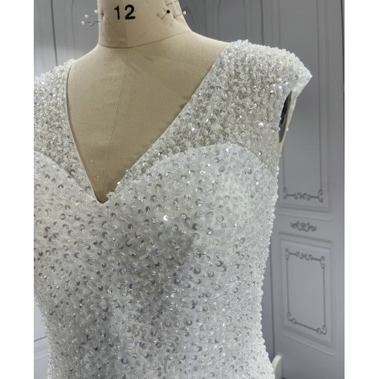 V Neck Beaded Classic Mermaid Wedding Dress CBWD004