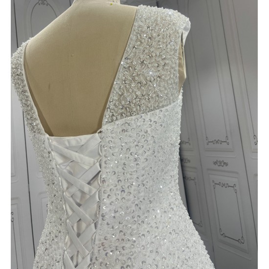 V Neck Beaded Classic Mermaid Wedding Dress CBWD004