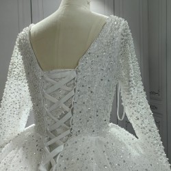 V Neck Fully Beaded Luxury Wedding Dress With Long Sleeves CBWD003