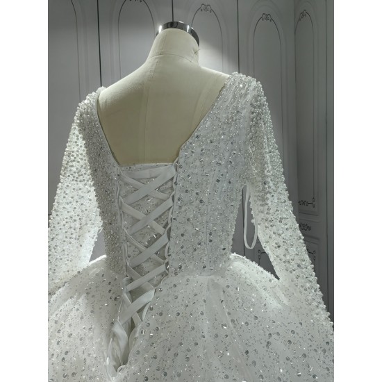 V Neck Fully Beaded Luxury Wedding Dress With Long Sleeves CBWD003