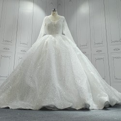 V Neck Fully Beaded Luxury Wedding Dress With Long Sleeves CBWD003