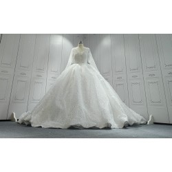 V Neck Fully Beaded Luxury Wedding Dress With Long Sleeves CBWD003