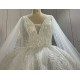 V Neck Glitter Ball Gown Wedding Dress With Shawl Sleeves CBWD002